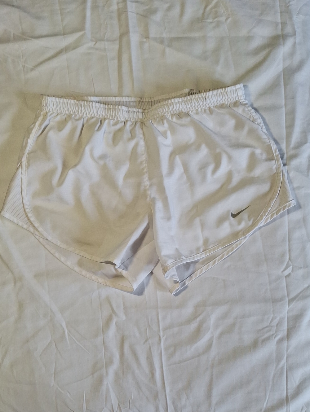 Nike White Athletic Running Shorts with Silver Swoosh